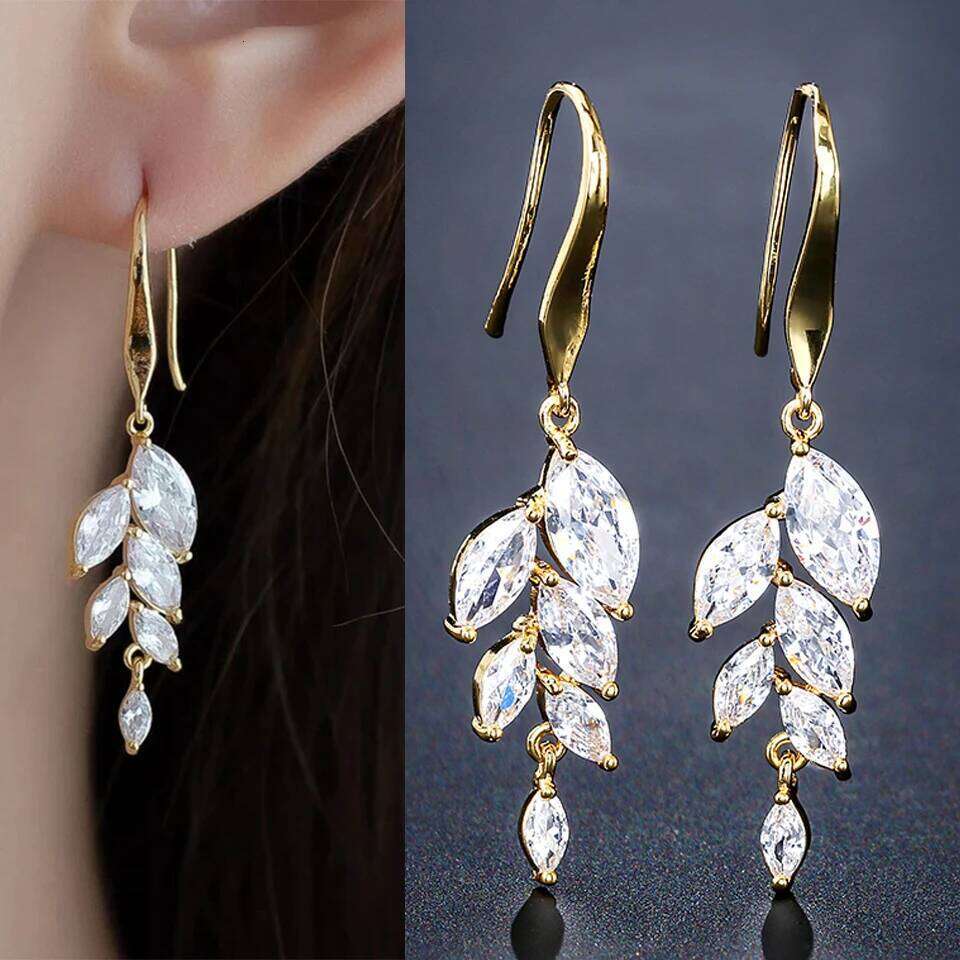 ZAKOL Classic Marquise Leaf Zircon Drop Hook Earrings Elegant Brilliant Crystal CZ Bridal Earring Wedding Jewelry Wholesale