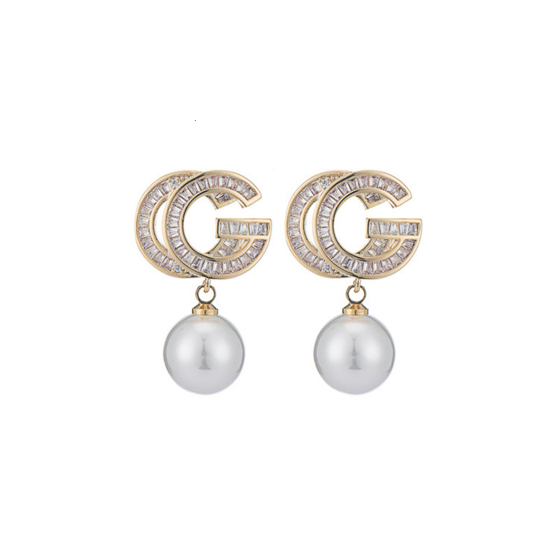 Luxury Brand Designer Jewelry Silver Plated Zircon Letter Pearl Earrings Korean Light Luxury High-End Style Earrings Elegant Ear Jewelry Wholesale