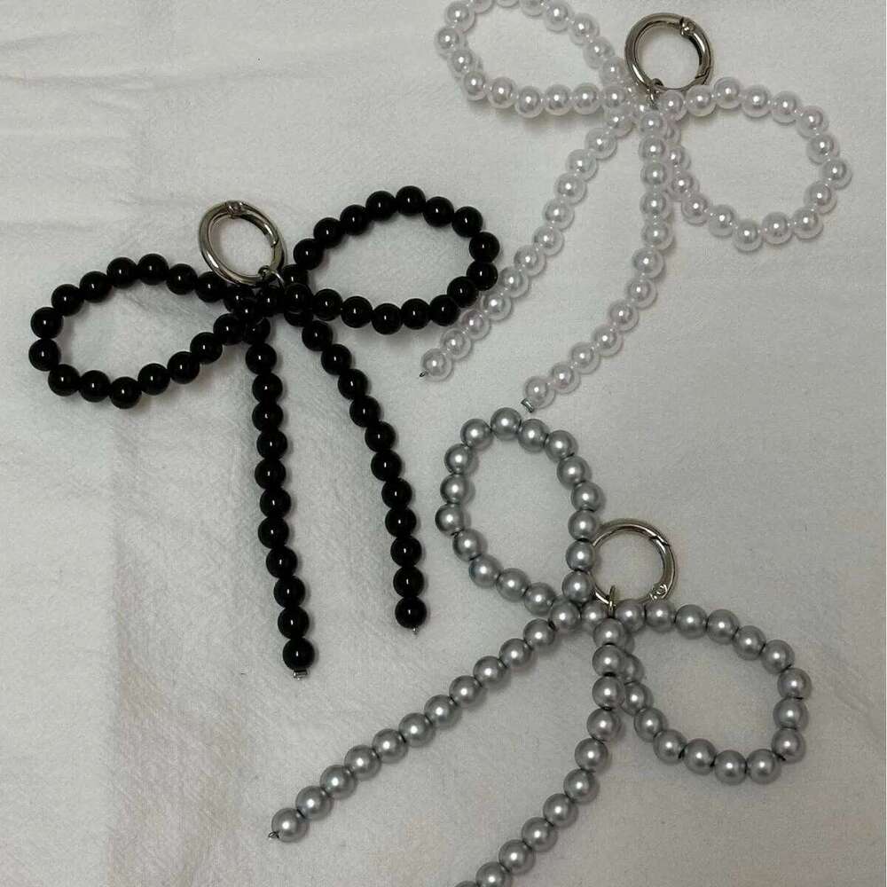 ZAKOL Y2K Korean Cute Beaded Pearl Bowknot Keychain for Women Girls Metal Bow Pendant Bag Decoration Accessories