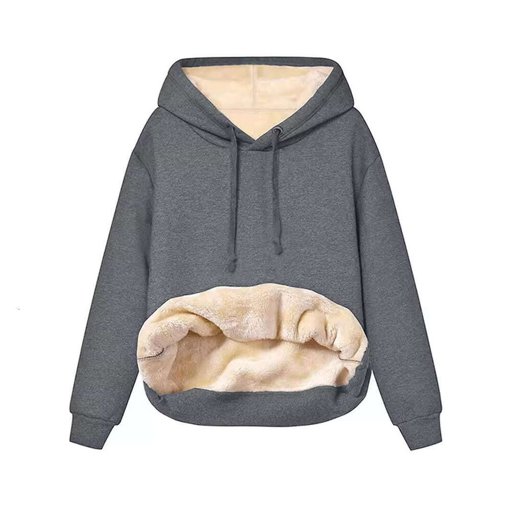 European and American Cross-Border Amazon Hot-Selling Winter Women's Warm Lamb Wool Pocket Hooded Sweatshirt Jacket
