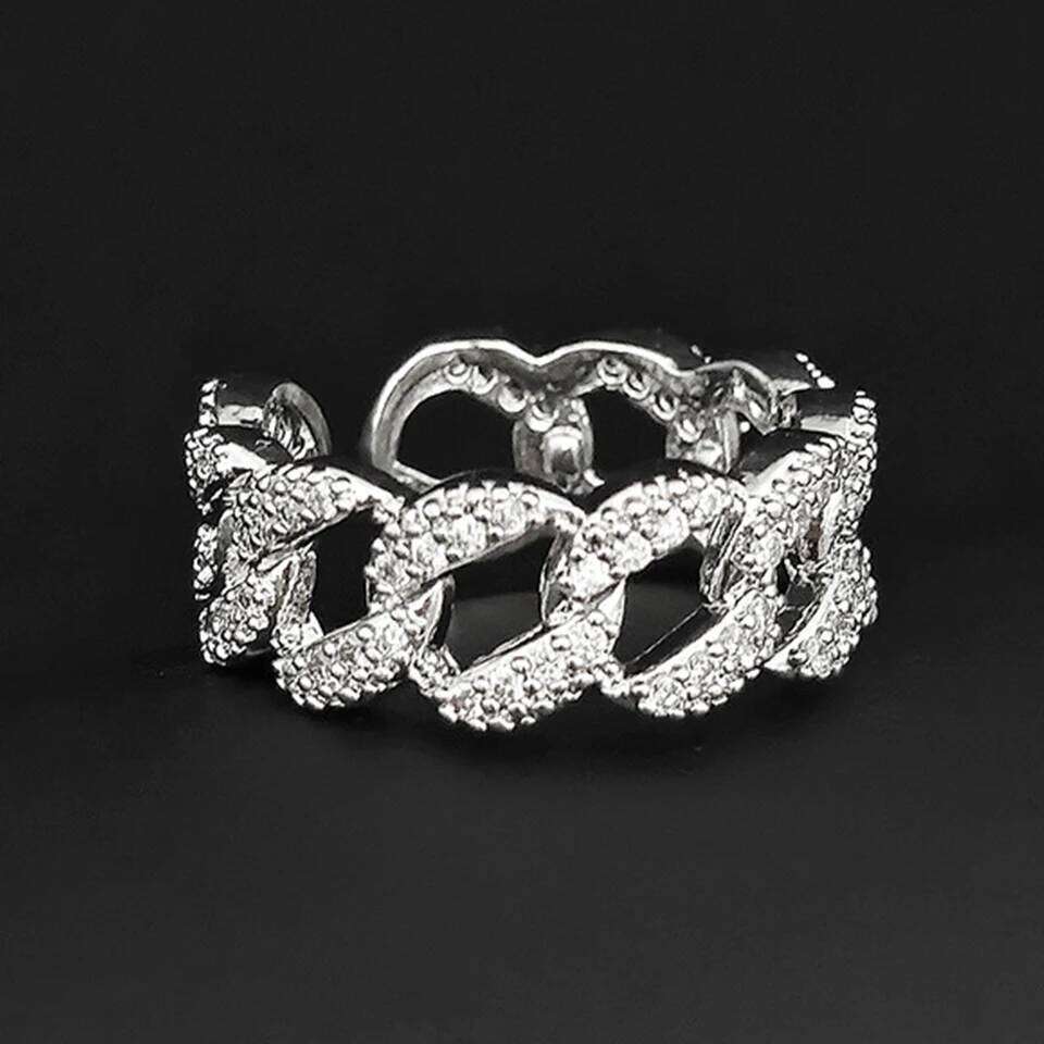 ZAKOL New Trendy Silver Color Chain Open Ring For Women Micro-Intact Zircon Wedding Anniversary Gift Jewelry