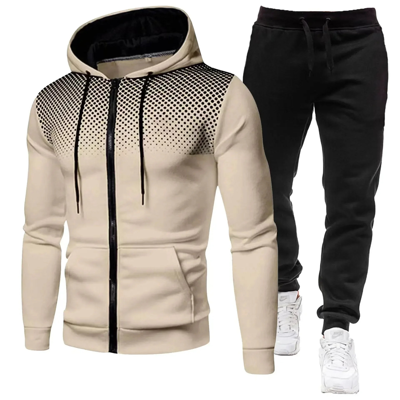 Fashion Print Tracksuit for Men Zipper Hooded Sweatshirt and Sweatpants Two Pieces Suits Male Casual Fitness Jogging Sports Sets 251215