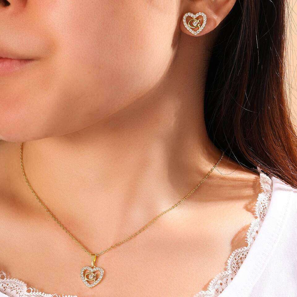 ZAKOL Gold/Silver Color Heart-Shaped Hollow out Zircon Inlaid Earrings And Necklace Set for Women Elegant Party Jewelry