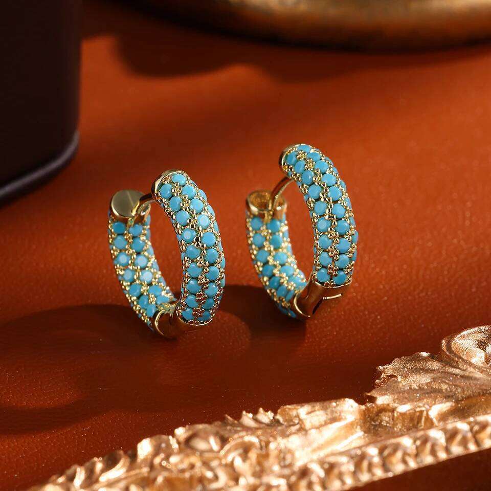 ZAKOL New Unique Design Turquoise Zircon Hoop Earrings for Women Brilliant Cubic Zirconia Luxury Party Jewelry