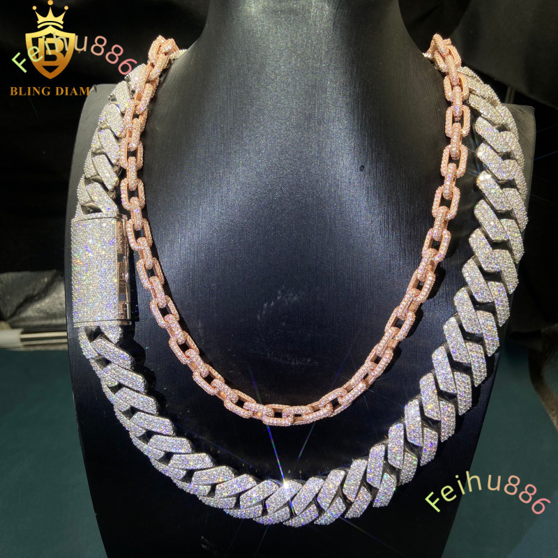 Hot Sale Iced Out Moissanite Cuban Link Chain HipHop Style 20mm 925 Silver Moissanite Cuban Chain Pass Diamond Tester GRA