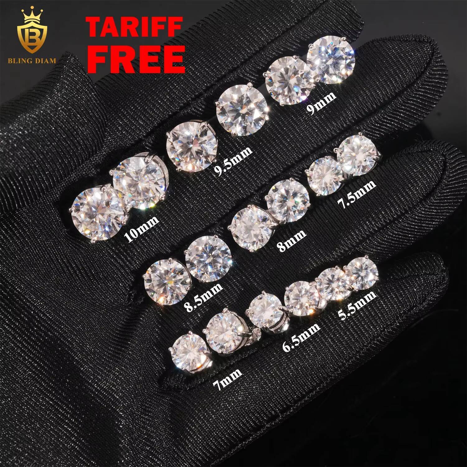 Gra Certificate Fine Jewelry 3mm-10mm Round Cut Vvs1 Moissanite 925 Sterling Silver 10k 14k Stud Earrings Sets for Men Women