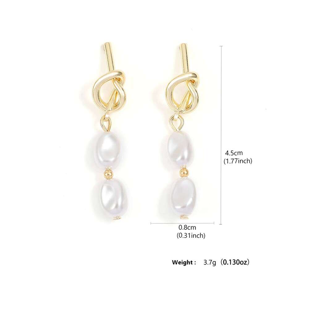 ZAKOL Golden Knotted Metal Imitation Pearl Pendant Earrings for Women Elegant Party Jewelry Holiday Gift