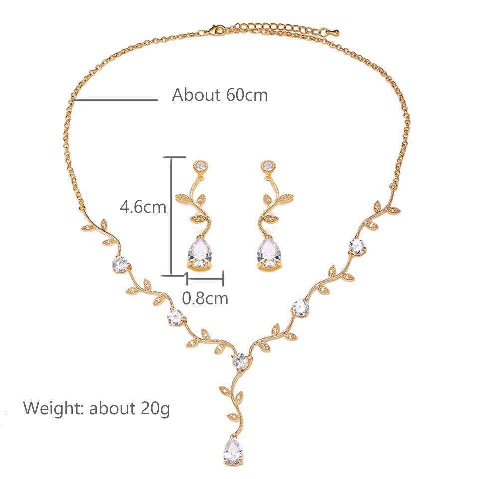 ZAKOL Classic Cubic Zirconia Crystal Bridal Jewelry Sets Elegant Leaf Shape Choker Water Drop Earrings Wedding Dress for Women