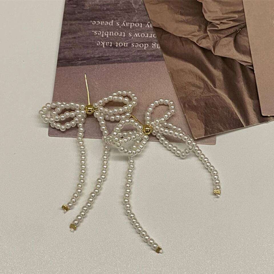 ZAKOL White Bow Imitation Pearl Tassel Drop for Women Temperament Korean Fashion Earrings Wedding Party Jewelry