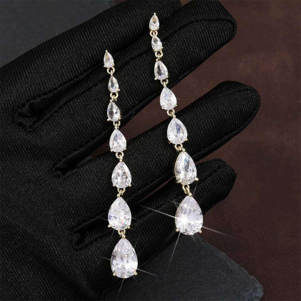 ZAKOL Gorgeous Water Drop Zirconia Long Dangle Earrings Women Sliver Color Shiny Zircon Crystal Bridal Earring Party Jewelry