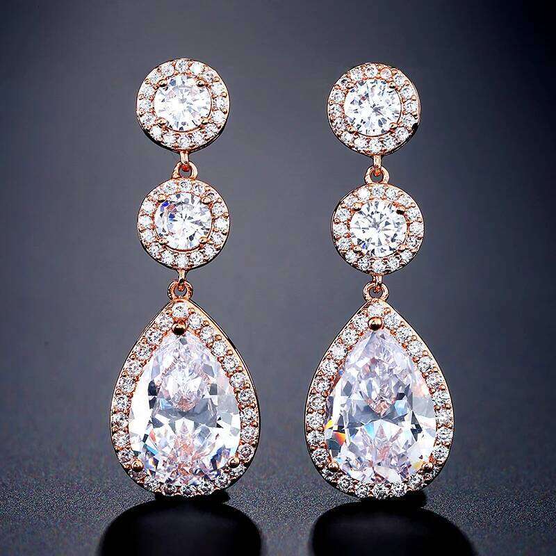 ZAKOL Luxury Zircon Long Dangle Earrings Round Water Drop AAA CZ Bridal Wedding Jewelry for Women