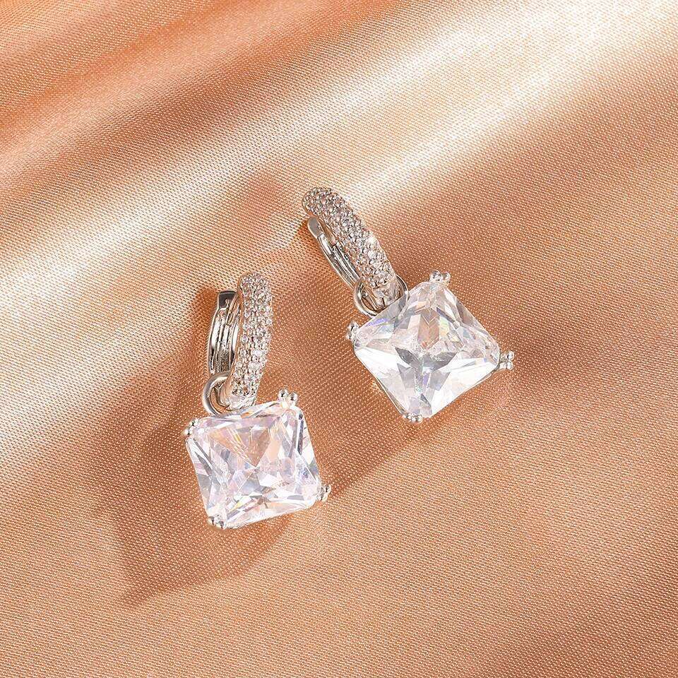 ZAKOL Geometric Square AAA Clear Zircon Drop Earrings for Women Buling Green Crystal CZ Ear Buckle Earring Luxury Party Jewelry