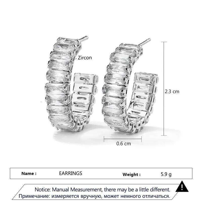 New Geometric Rectangle Zircon Anti Allergy Stud Earrings For Women Fashion Gold Color Circle Shape Party Jewelry