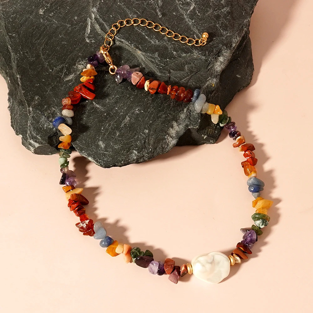 Natural Pearl Pendant Colorful Stone Necklaces Rose Quartz Amethyst Crystal Bohemian Fashion Chokers Women Jewelry 251223