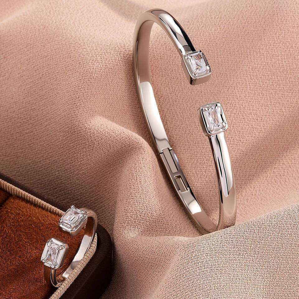 ZAKOL Classic 2pcs Set Two Square-shaped Open Ring Bracelets Fashion Wedding Party Daily Jewelry for Women