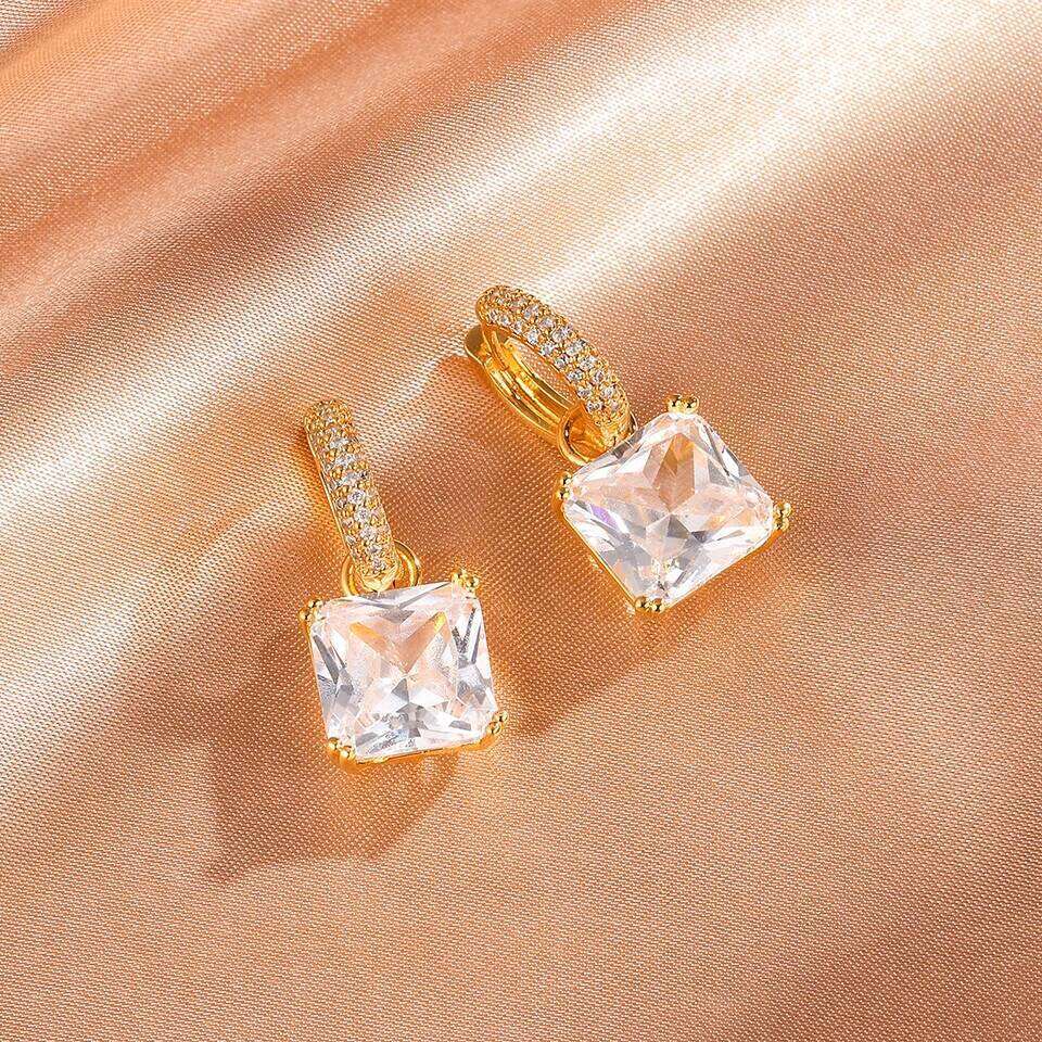 ZAKOL Geometric Square AAA Clear Zircon Drop Earrings for Women Buling Green Crystal CZ Ear Buckle Earring Luxury Party Jewelry