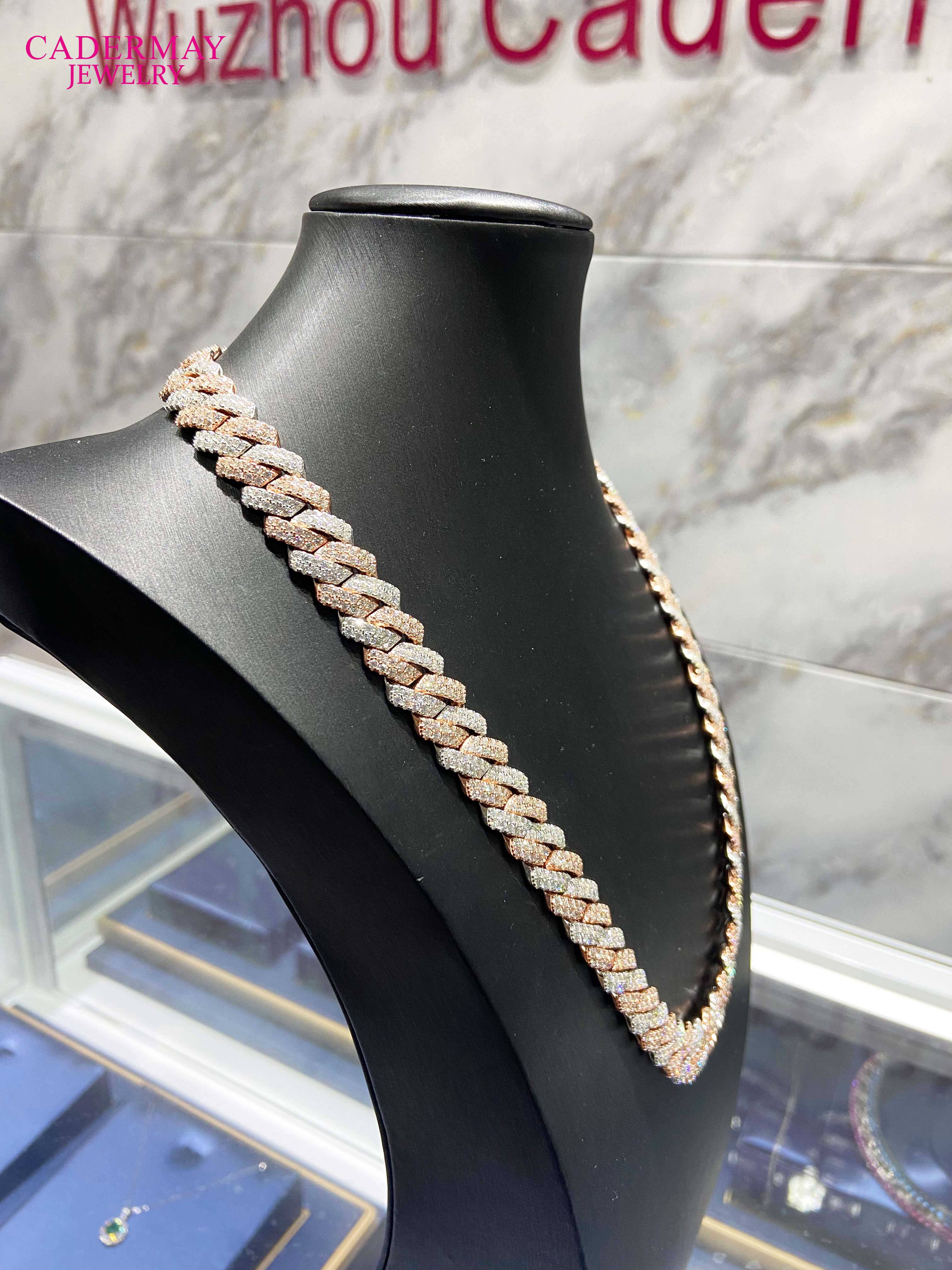 Cadermay Customized Fashion Hip Hop Jewelry 925 Silver 15mm 2 Rows Iced Out Moissanite Cuban Necklace Chain for Rapper Men