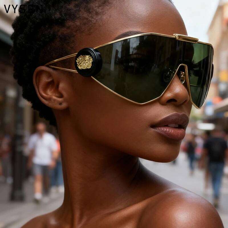 Oversized One-Piece Windproof Mask Sunglasses Women 2025 Luxury Brand Vintage Steampunk Polygon Shield Wrap Around Sun Glasses
