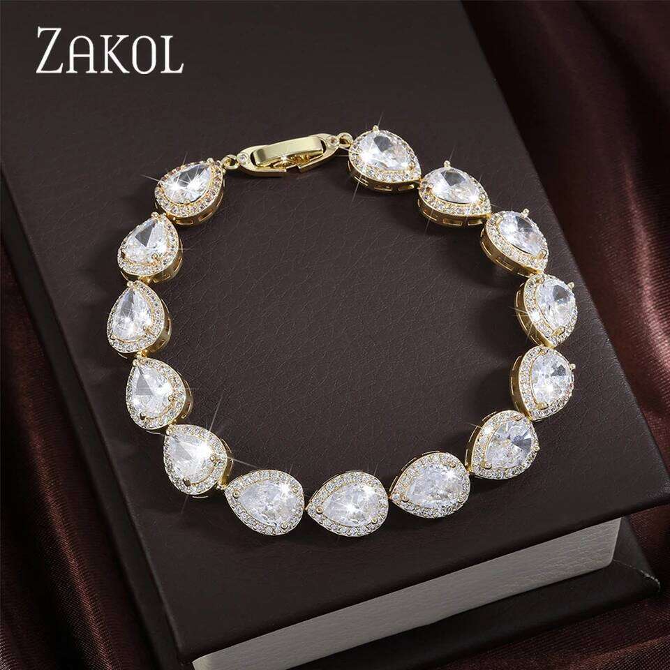 ZAKOL Classic Clear Big Water Drop AAA Cubic Zirconia Bracelet for Bridal Fashion Romantic Jewelry Gifts