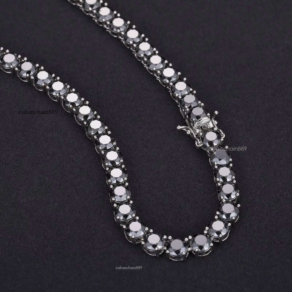 New Trendy Custom 4mm 925 Sterling Silver Black VVS Moissanite Diamond Clustered Tennis Chain Necklace for Men Women