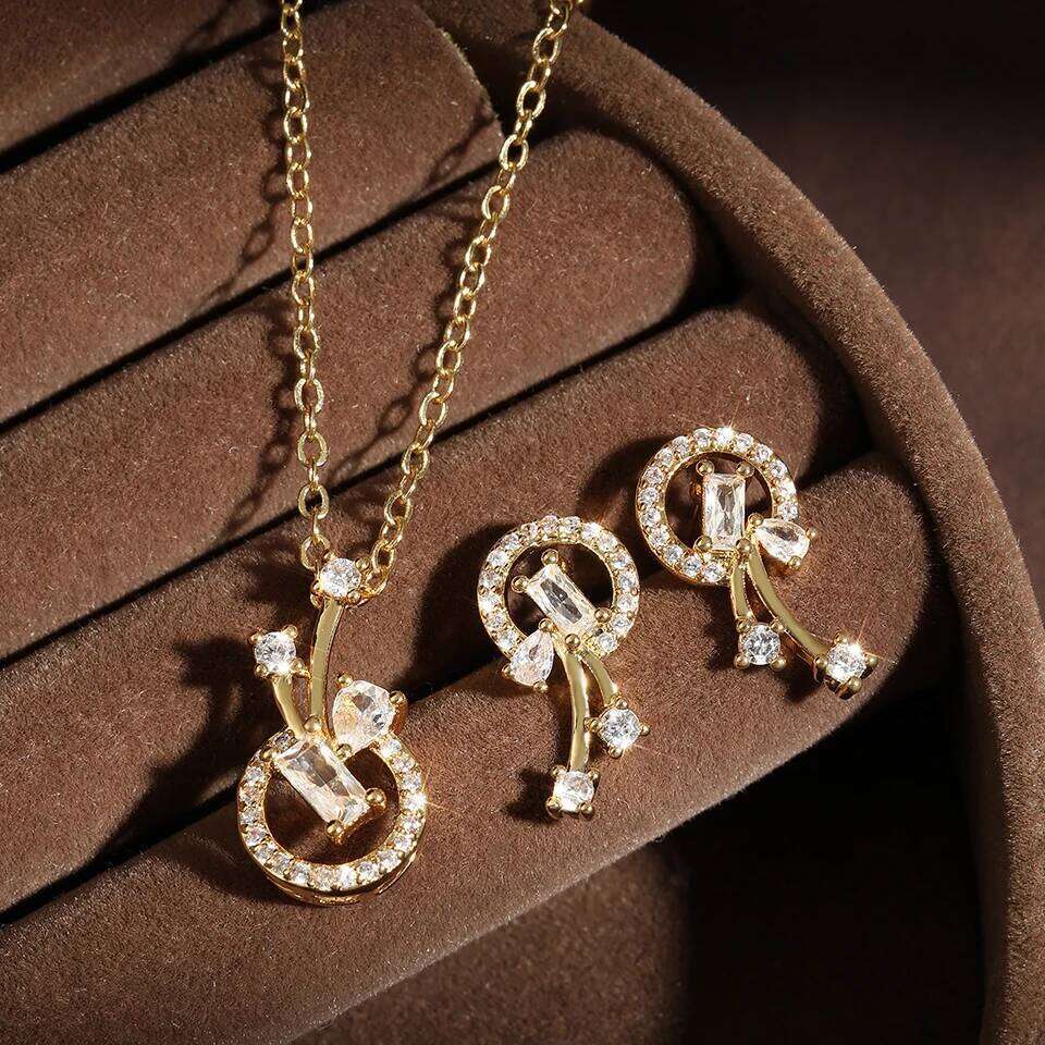 ZAKOL 2Pcs Geometric AAA+ Zircon Earring Necklaces for Women Shiny Baguette CZ Wedding Party Jewelry Set 2025 New