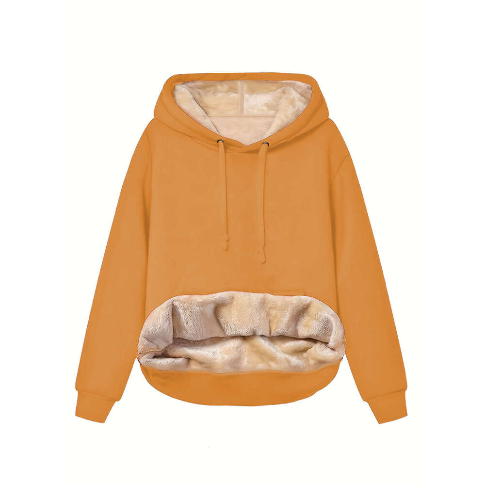 European and American Cross-Border Amazon Hot-Selling Winter Women's Warm Lamb Wool Pocket Hooded Sweatshirt Jacket