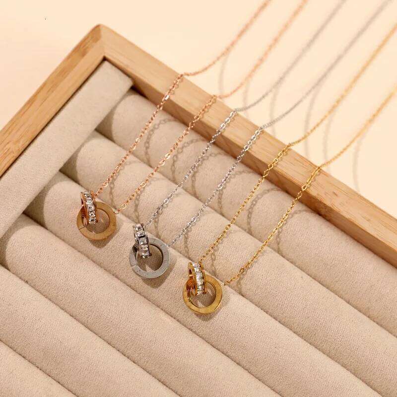 ZAKOL Korean Fashion Titanium Steel Chain Roman Numeral Crystal Circle Choker Necklaces for Women Party Jewelry Gift