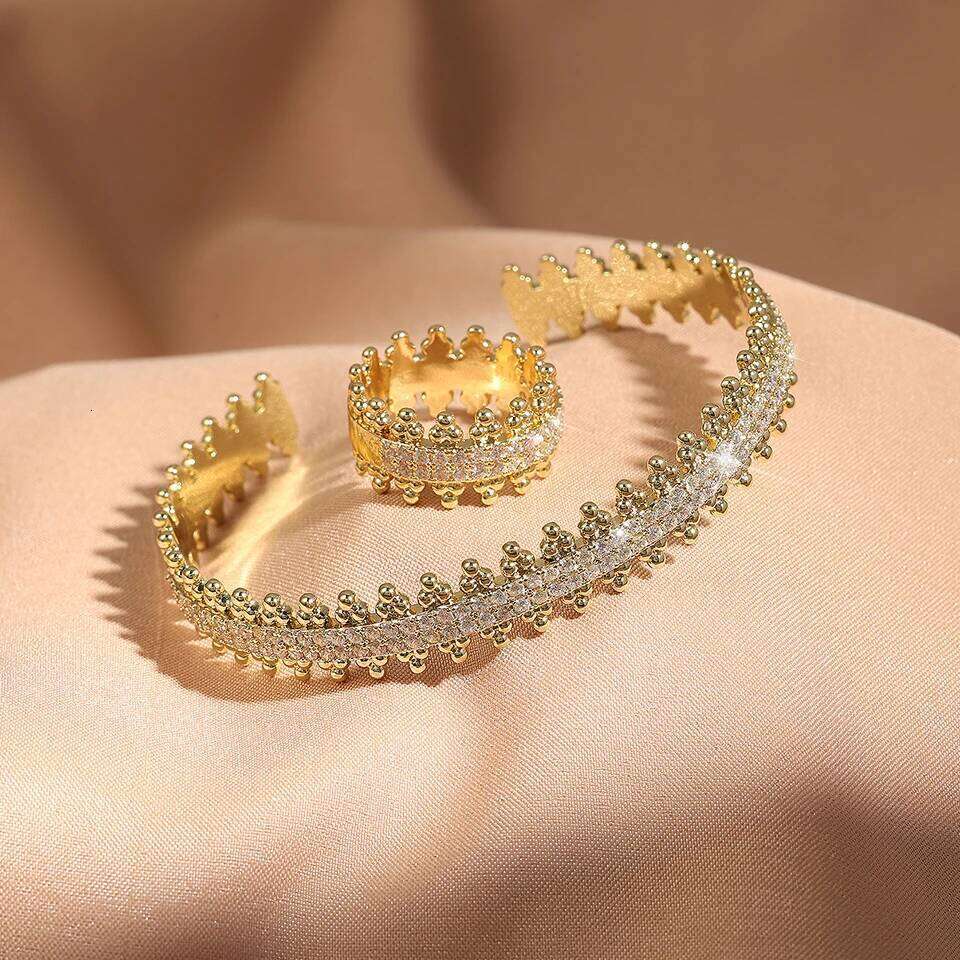 ZAKOL Luxury Shiny Full Marquise Zirconia Open Bangle Rings for Women 18K Gold Color Bracelet Wedding Jewelry Accessories