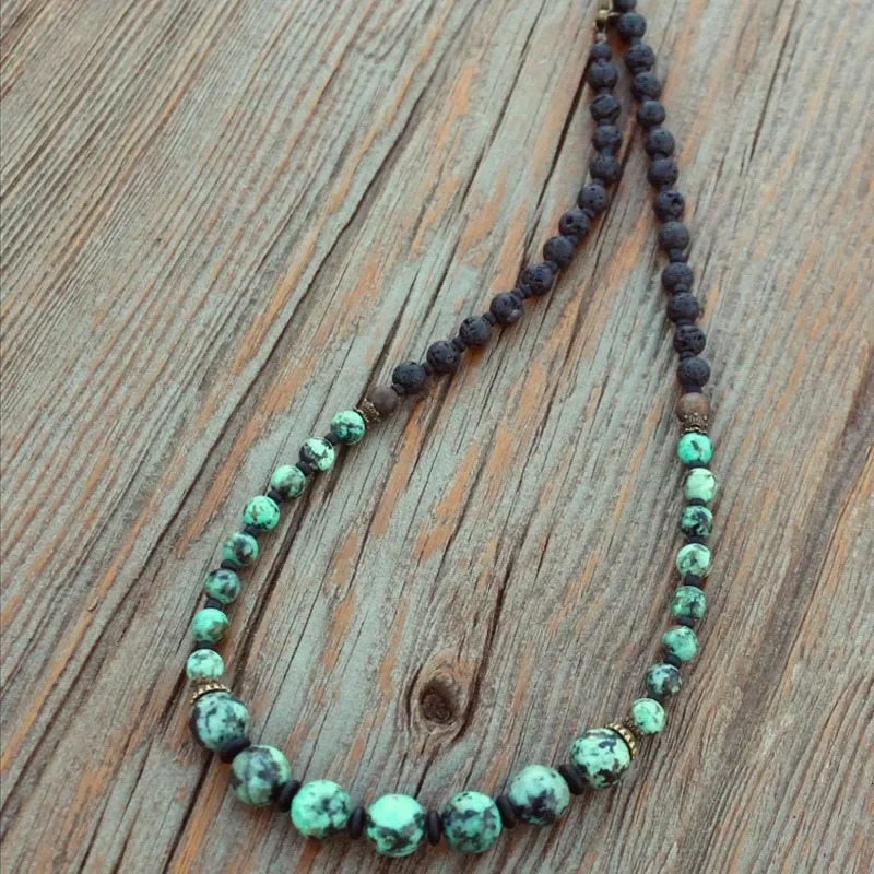 Hubei Turquoise Gemstones Beaded Necklace / Genuine Boho Style Jewelry for Men and Women 251223