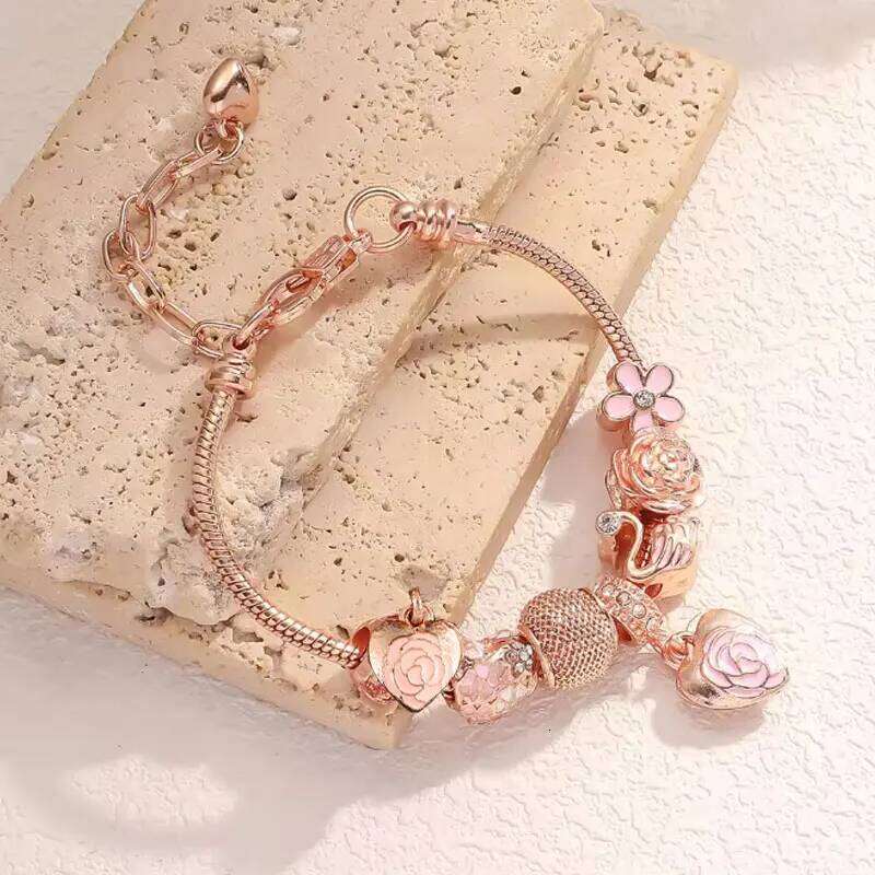 ZAKOL 1pcs Fashionable Multi-Element Accessories Dripping Oil Rose Love Little Swan Bracelet Jewelry, Daily Party Jewelry Gift