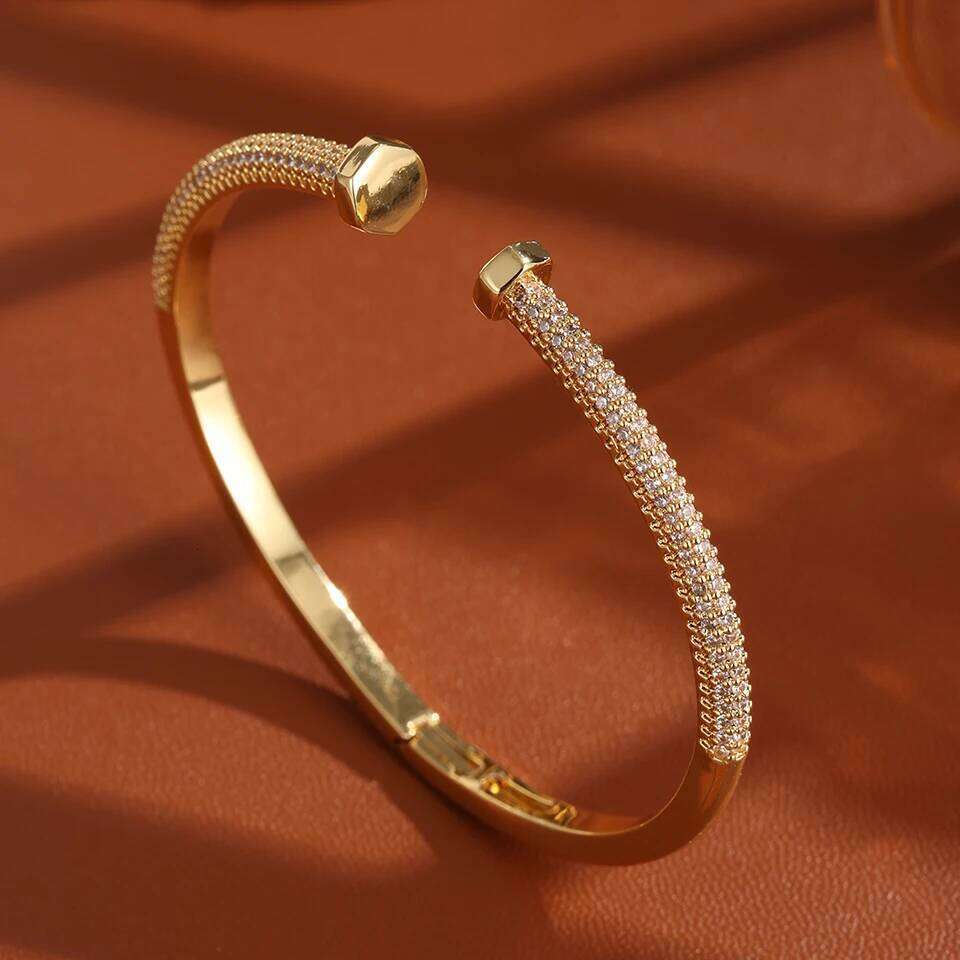 ZAKOL Luxury Nail Screws Design Full Zircon CZ Adjustable Open Bangle Bracelet for Women Men Exquisite Accessories Gift