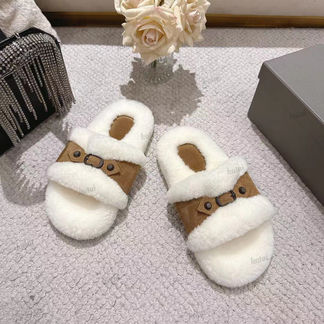 Luxury Men Women Slides Fur Furry Slippers Warm Letters Outdoor Flip Flops