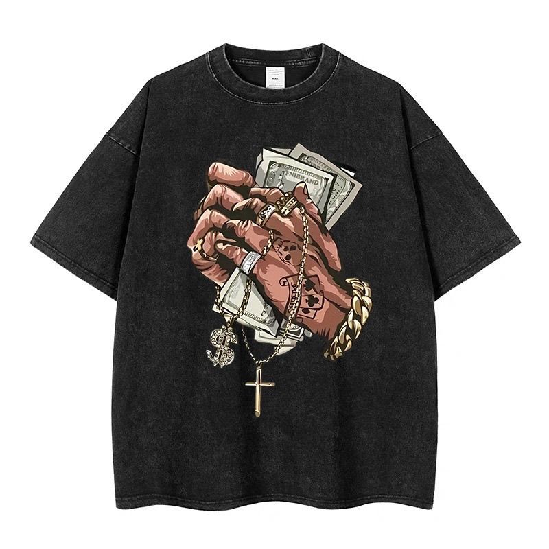 Washed Heavyweight 100% Cotton Short Sleeve T-shirt for Men & Women. Summer Loose Fit, American Vintage Style, Trendy Brand Top.