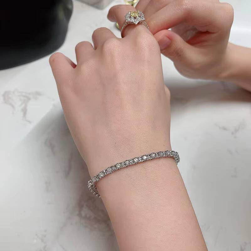 Luxury 18K Solid Gold Tennis Chain Hip-hip Bracelet Iced Def Vvs Hpht Lab Grown Diamond Gold Jewelry for Men Women