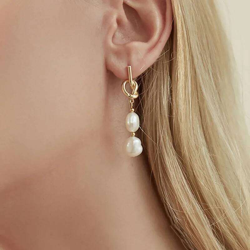 ZAKOL Golden Knotted Metal Imitation Pearl Pendant Earrings for Women Elegant Party Jewelry Holiday Gift