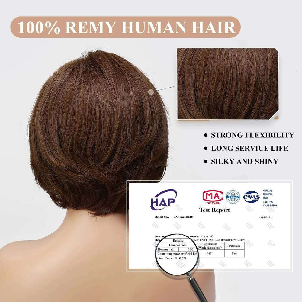 Brown HD Transparent Hand-Tied Front Wig Glueless Remy 100% Human Wigs Natural Layered Bob Lace Frontal Hair for Women