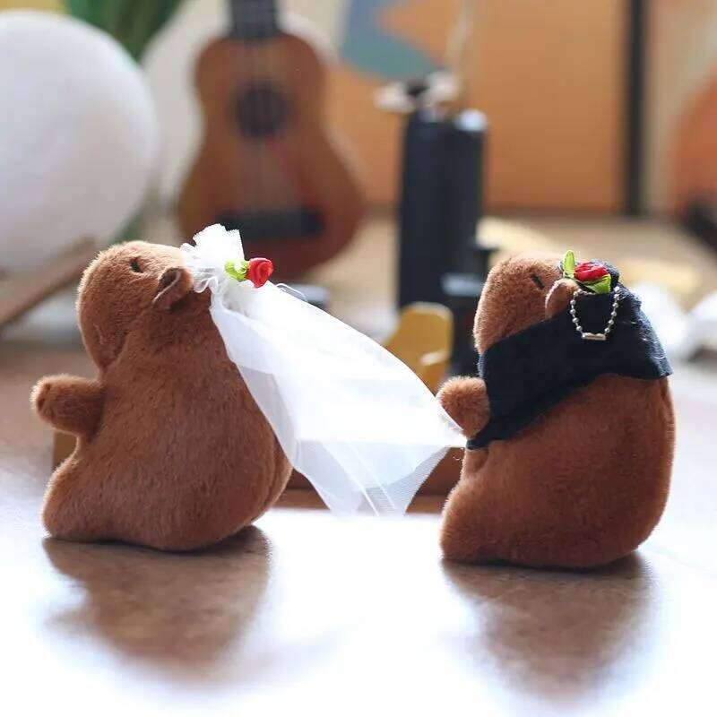 ZAKOL New Wedding Plush Toy Cute Cartoon Couple Keychain Groom And Bride Fluffy Doll Bag Decoration Car Key Chain Girl Gift