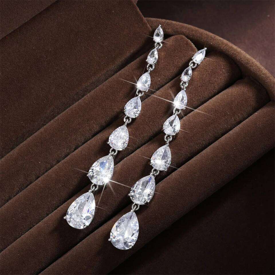 ZAKOL Gorgeous Water Drop Zirconia Long Dangle Earrings Women Sliver Color Shiny Zircon Crystal Bridal Earring Party Jewelry