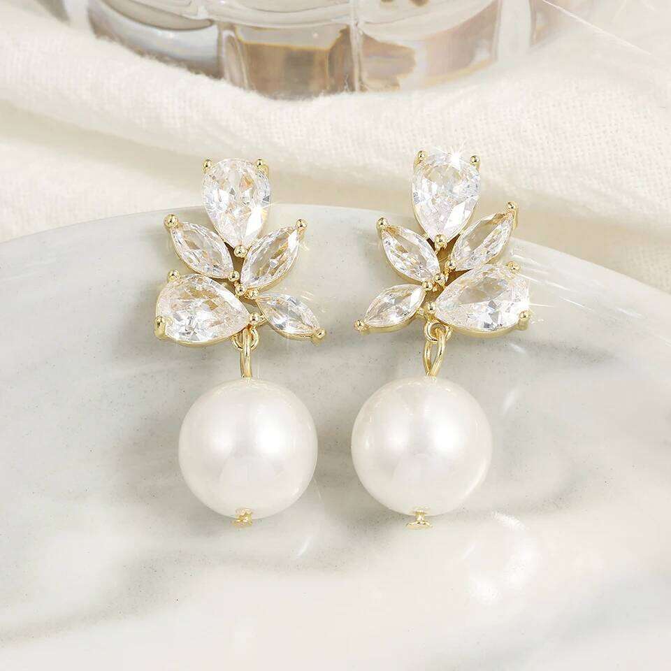 ZAKOL Unique Design Shiny Zirconia Imitation Pearl Drop Earrings Fashion Romantic Wedding Party Earring Jewelry for Women Bridal