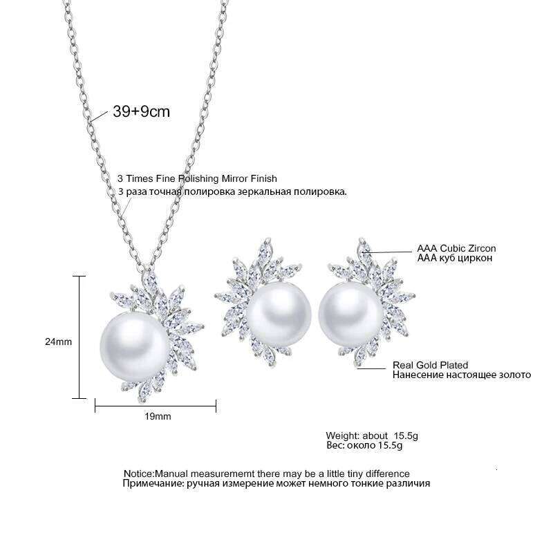 ZAKOL Simple White Smooth Imitation Pearl Earring Necklace Set for Women Shiny Zircon Crystal Wedding Party Jewelry