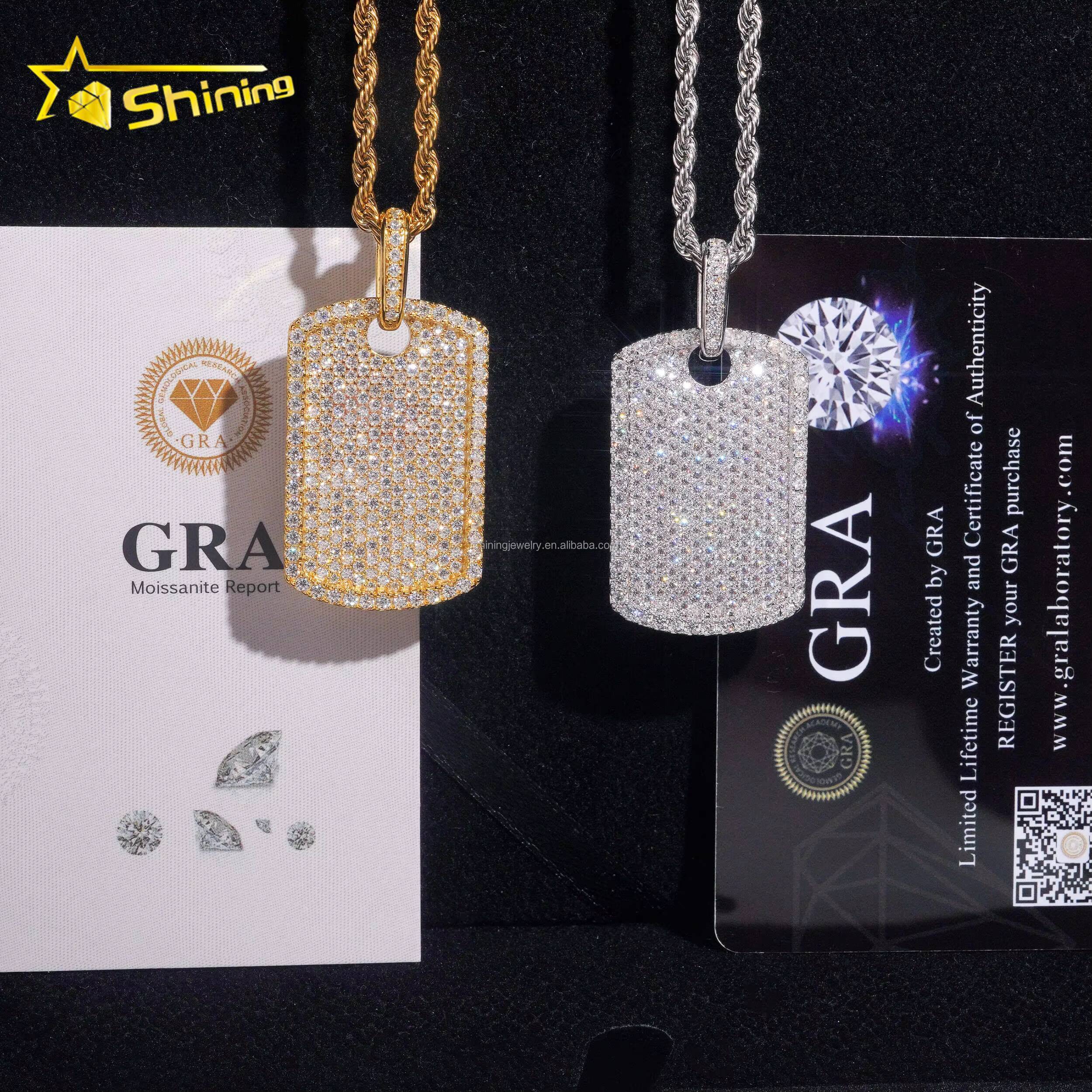 Rapper Popular Style Unisex Hot Selling RTS GRA Certified 925 Silver Gold Plated VVS1 Moissanite Diamond Dog Tag Pendant Gift
