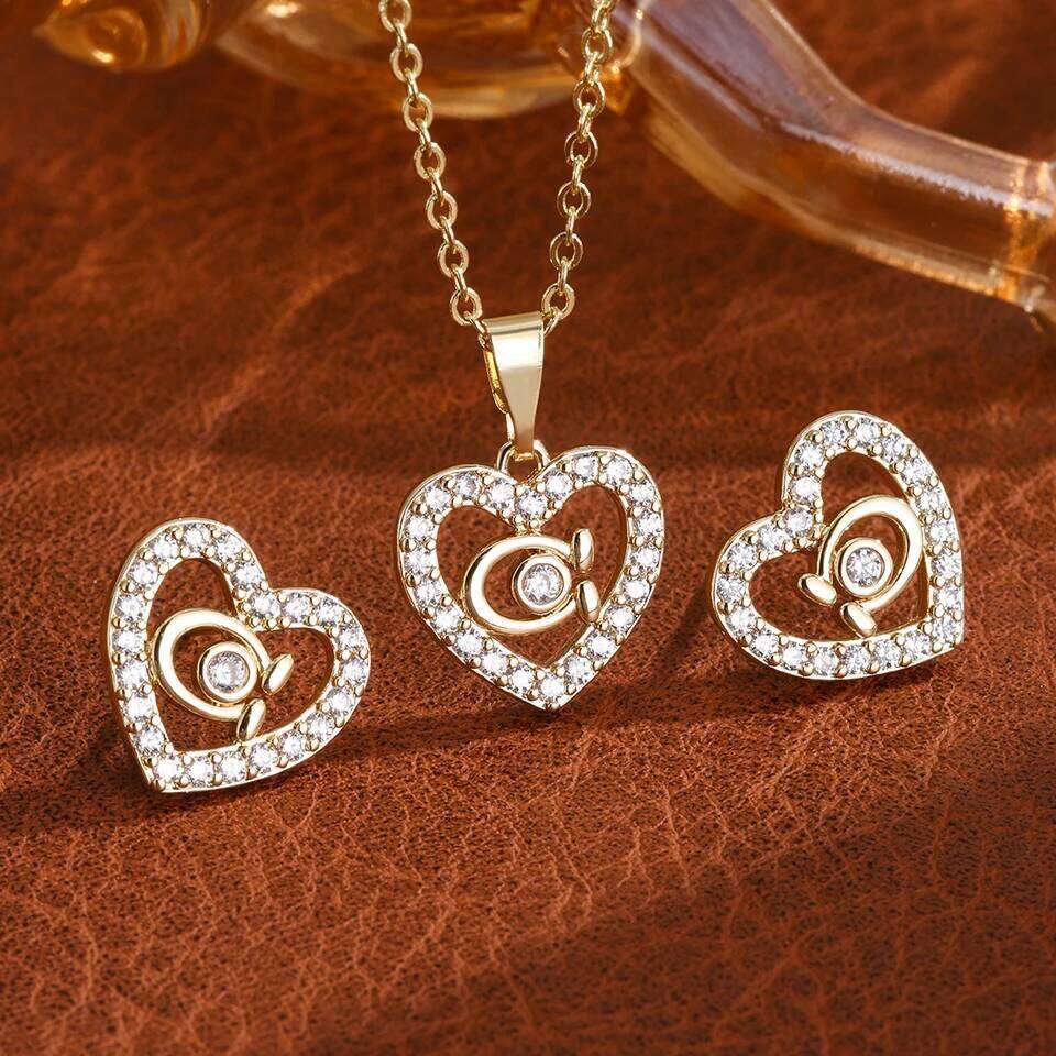 ZAKOL Gold/Silver Color Heart-Shaped Hollow out Zircon Inlaid Earrings And Necklace Set for Women Elegant Party Jewelry