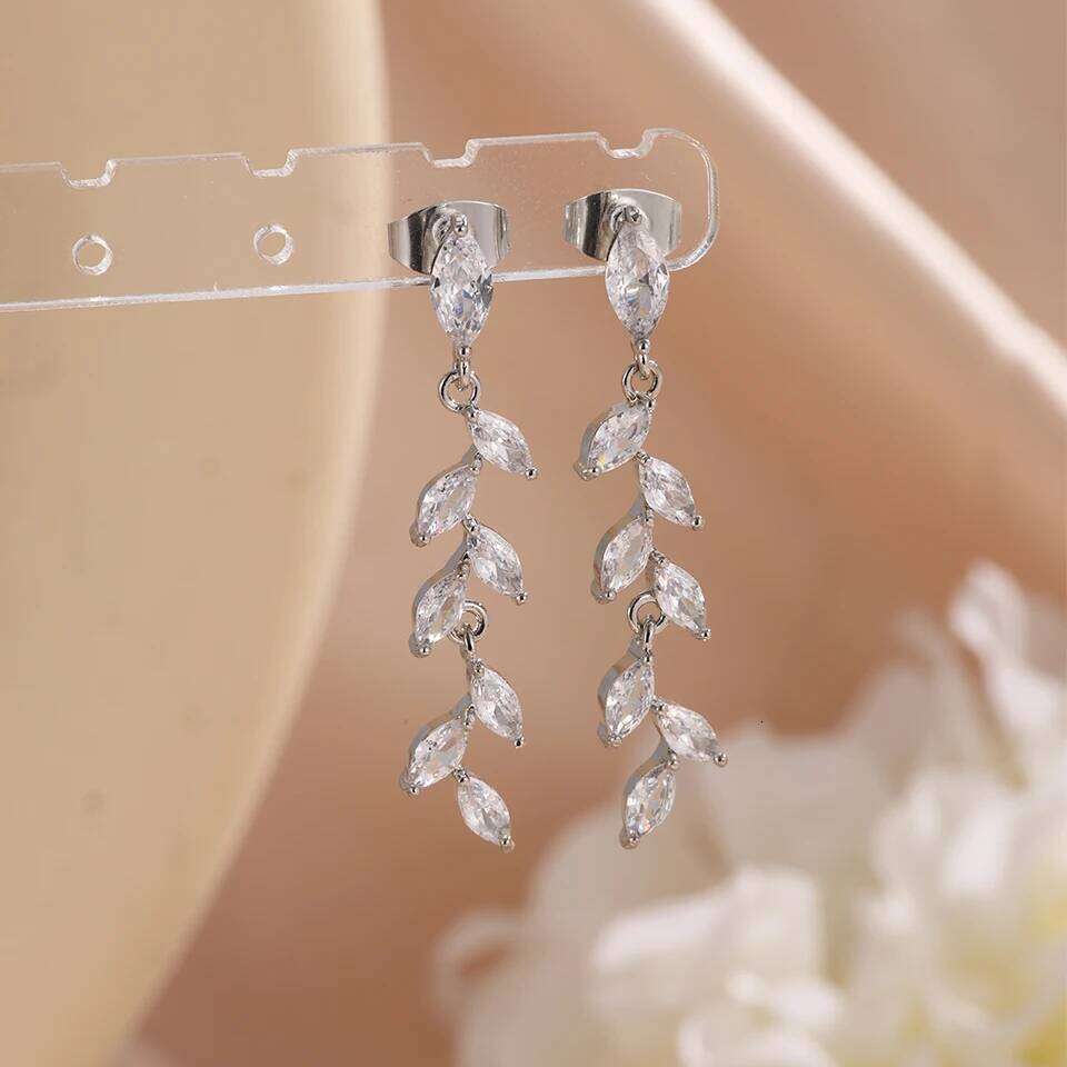 ZAKOL New Arrival Full Micro-set Cubic Zirconia Leaf Earring for Women Luxury Shiny CZ Bridal Wedding Jewelry