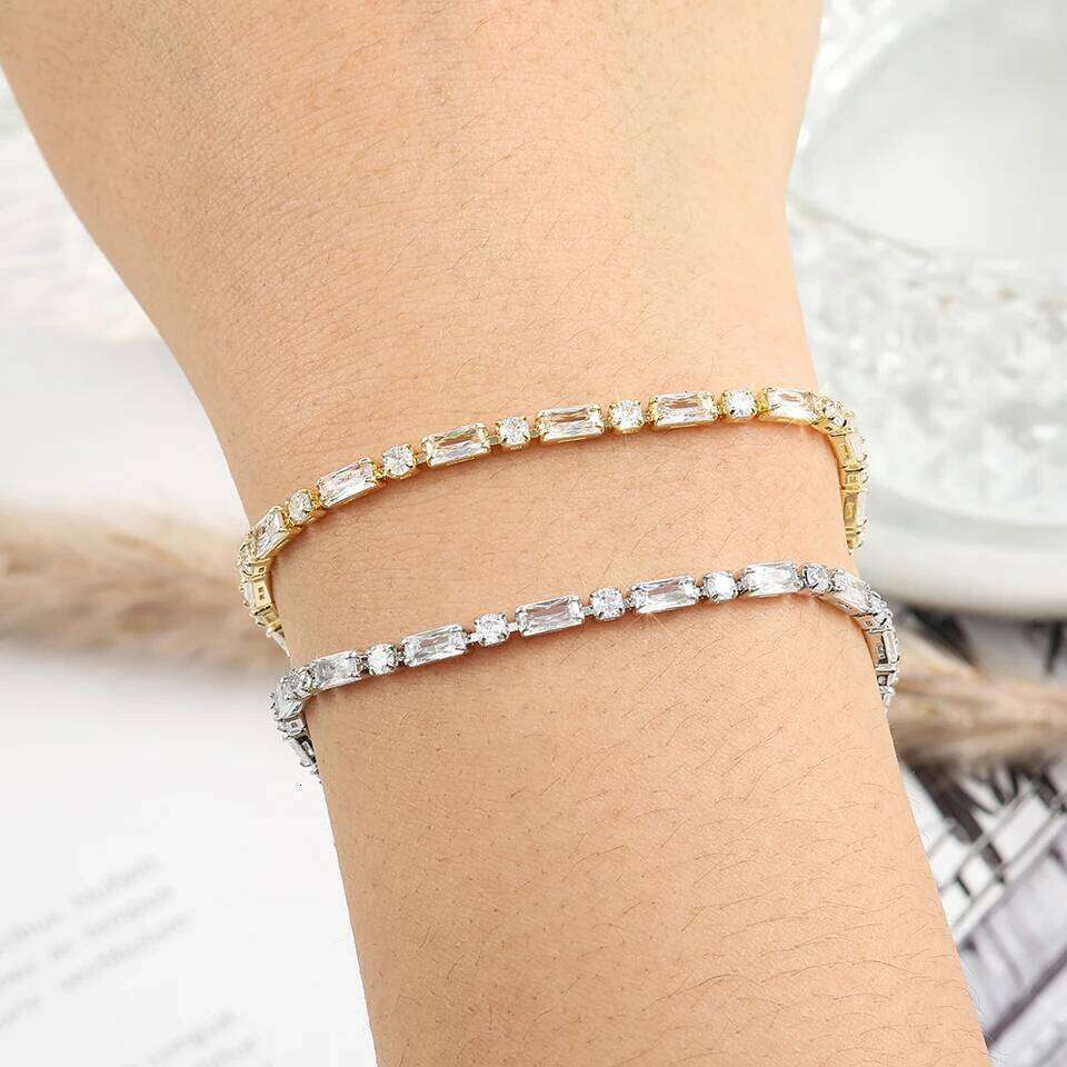 ZAKOL Luxury Rectangular CZ Tennis Bracelet Bangle for Women Shiny Clear Crystal Zircon Wedding Party Jewelry
