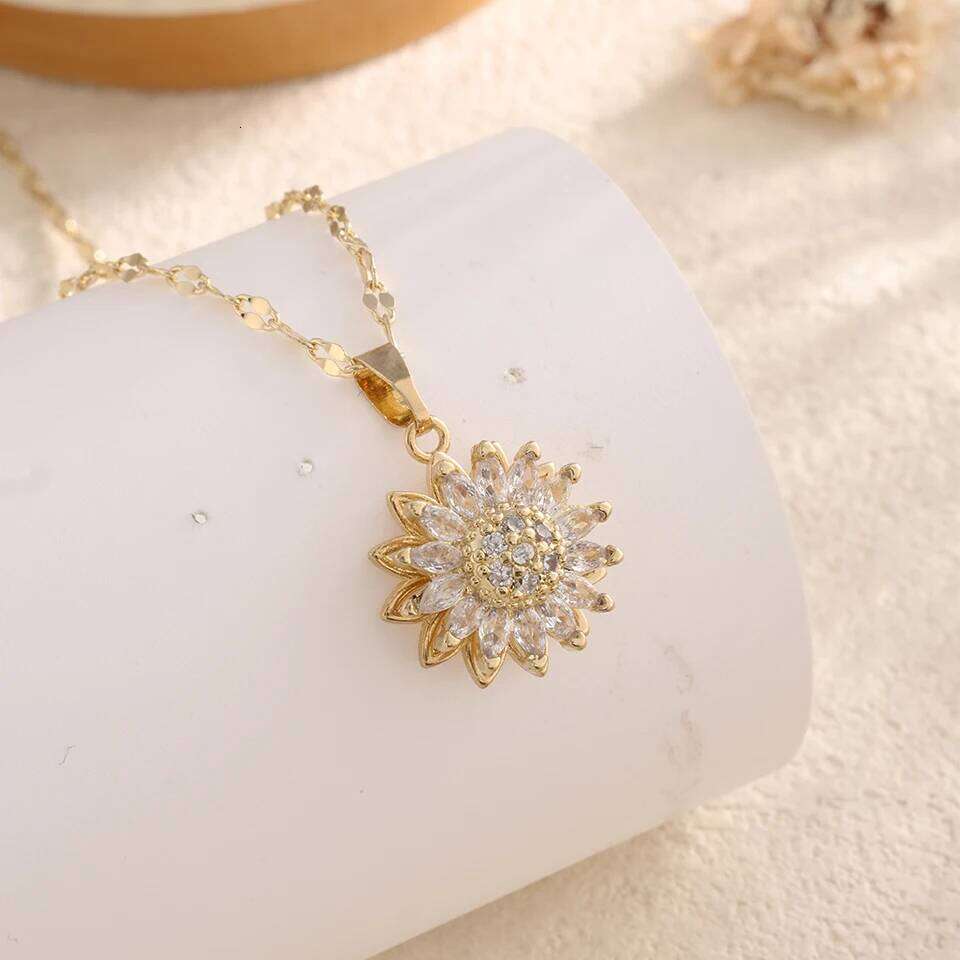 ZAKOL New Trendy Sunflower Daisy Flower Zirconia Earring Necklace for Women Romantic Sparkling Crystal Wedding Jewelry Set