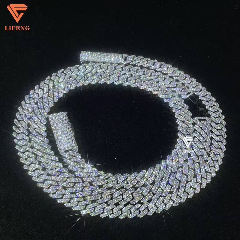VVS Fine Jewelry Mens 10-12mm Cuban Link Chain Necklace White Gold Plated 925 Sterling Silver with Moissanite Hip Hop Style