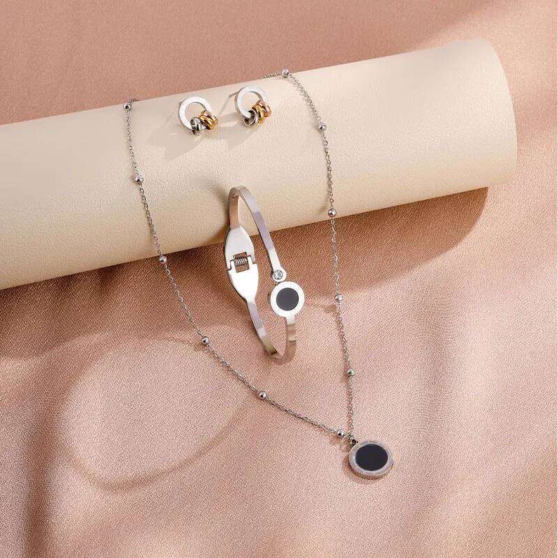 ZAKOL 3-piece Stainless Steel Roman Numeral Pendant Necklace Bracelet Earrings Exquisite Versatile Jewelry Set for Many Occasion