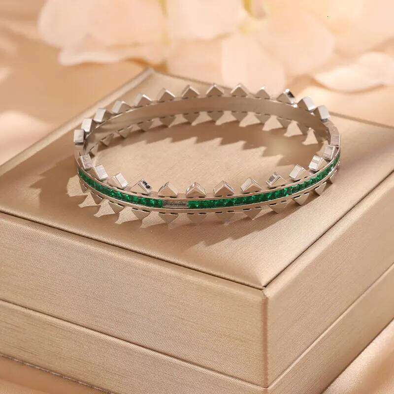 ZAKOL Fashion Stainless Steel Triangular Square Green Zircon Bracelet Suitable For Women Party Daily Wear Jewelry Gift
