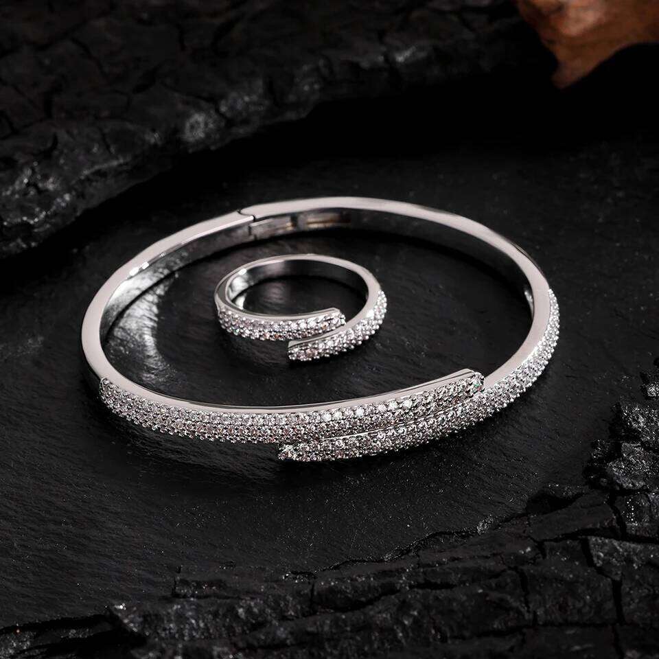 ZAKOL Trendy Zircon Bracelet Ring Set for Women Exquisite Birthday Jewelry Gift Exclusively Designed Fashion Accessory