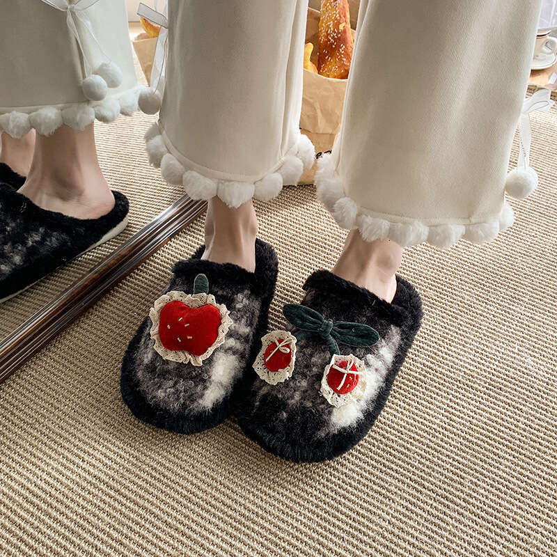 Buy 1 Get 1- Cute Little Cherry Plush for Women Winter Dirt-Resistan Comfortable Soft Sole Fleece-Lined, Non-Slip Cotton Slippers